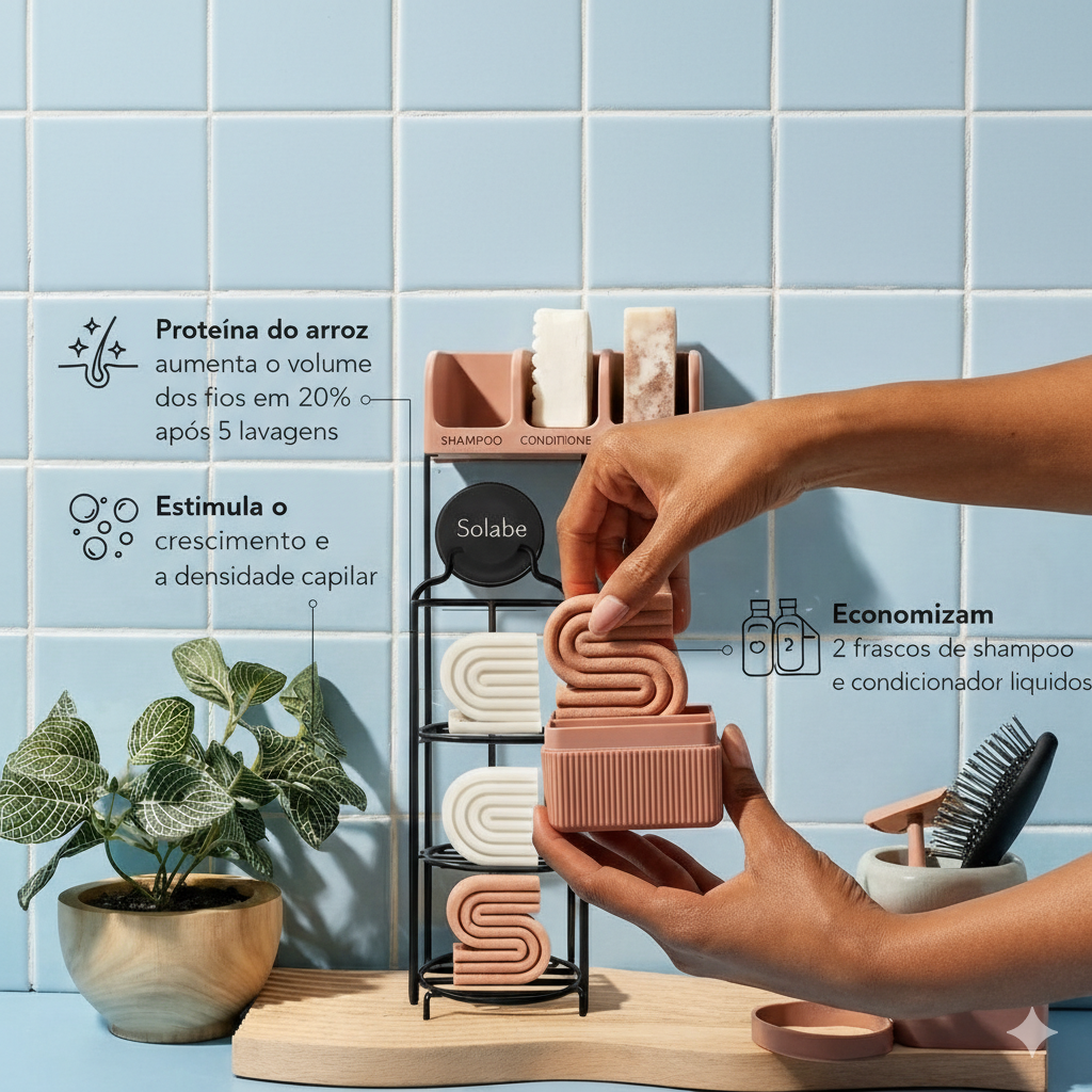 Shampoo e condicionador à base de água de arroz para o crescimento  e fortalecimento capilar